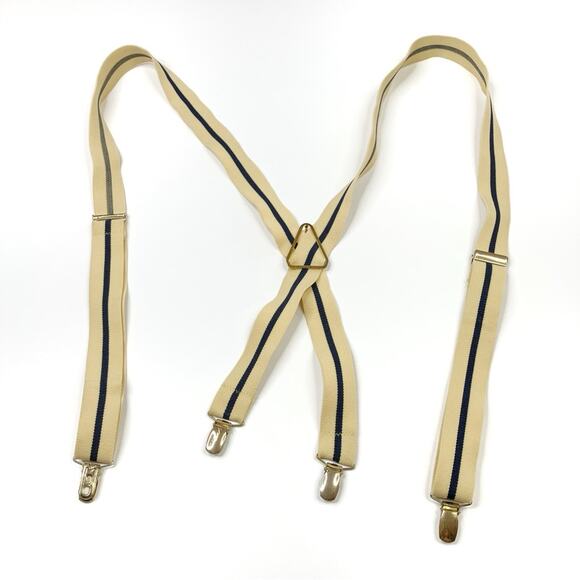3/$30 Unbranded Yellow & Navy Blue Striped Men's Suspenders Silver Clips - Picture 1 of 4